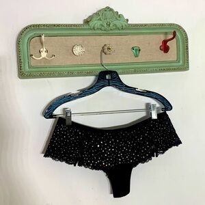 Chantelle black lace mesh Swarovski crystal embellished skirt thong negligee